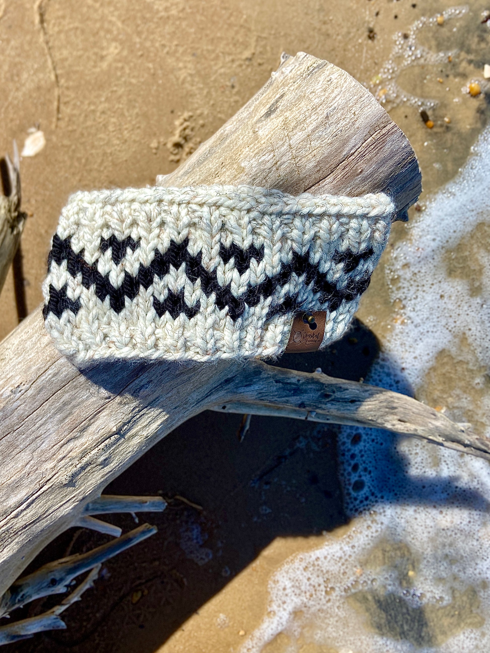 Gunflint Trail Knit Headband Oatmeal Black Handmade Hand knit