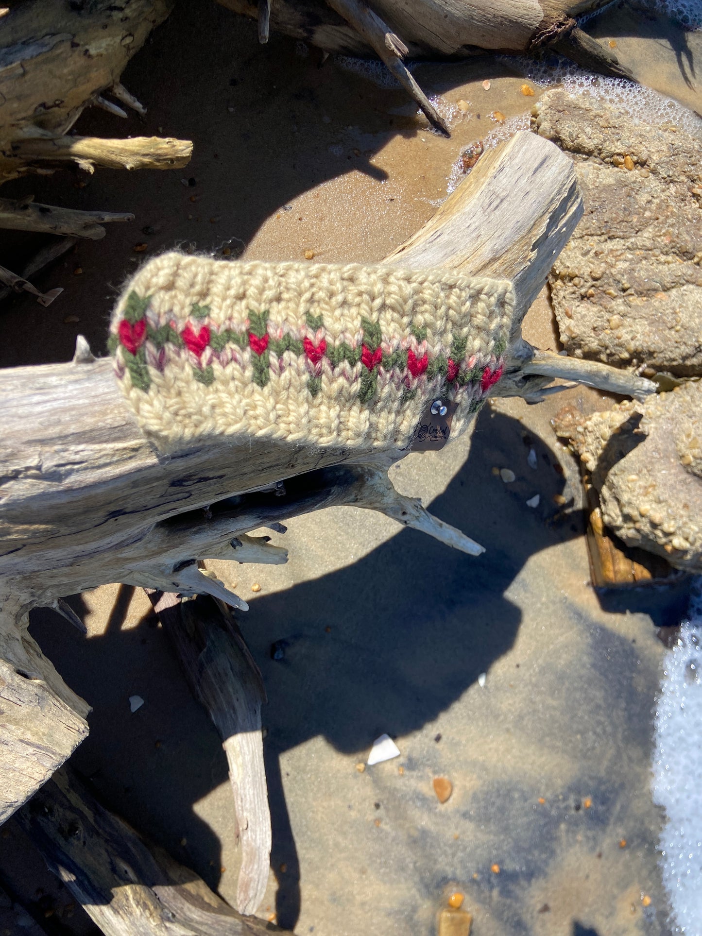 Irish Creek Knit Headband Beige Green Red Handmade Hand Knit