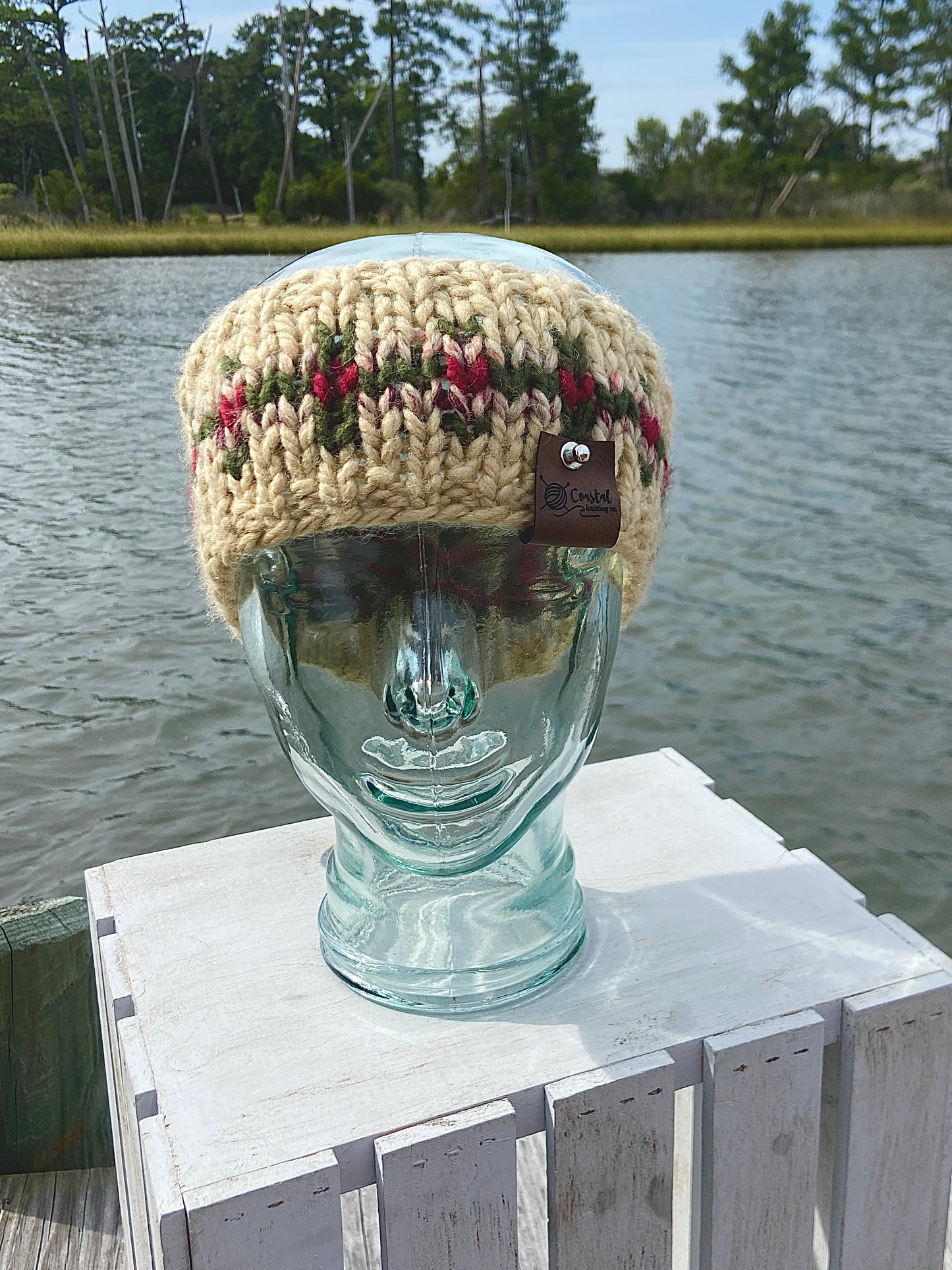 Irish Creek Knit Headband Beige Green Red Handmade Hand Knit