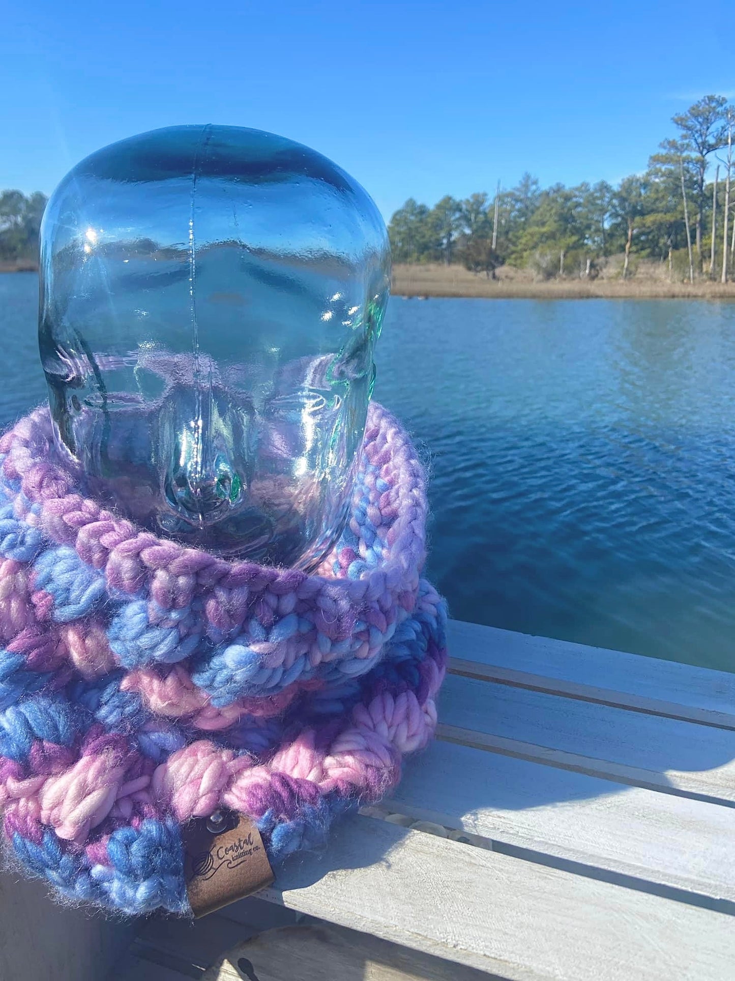 Pink Blue Purple Yukon Cowl Handmade Cable Knit 