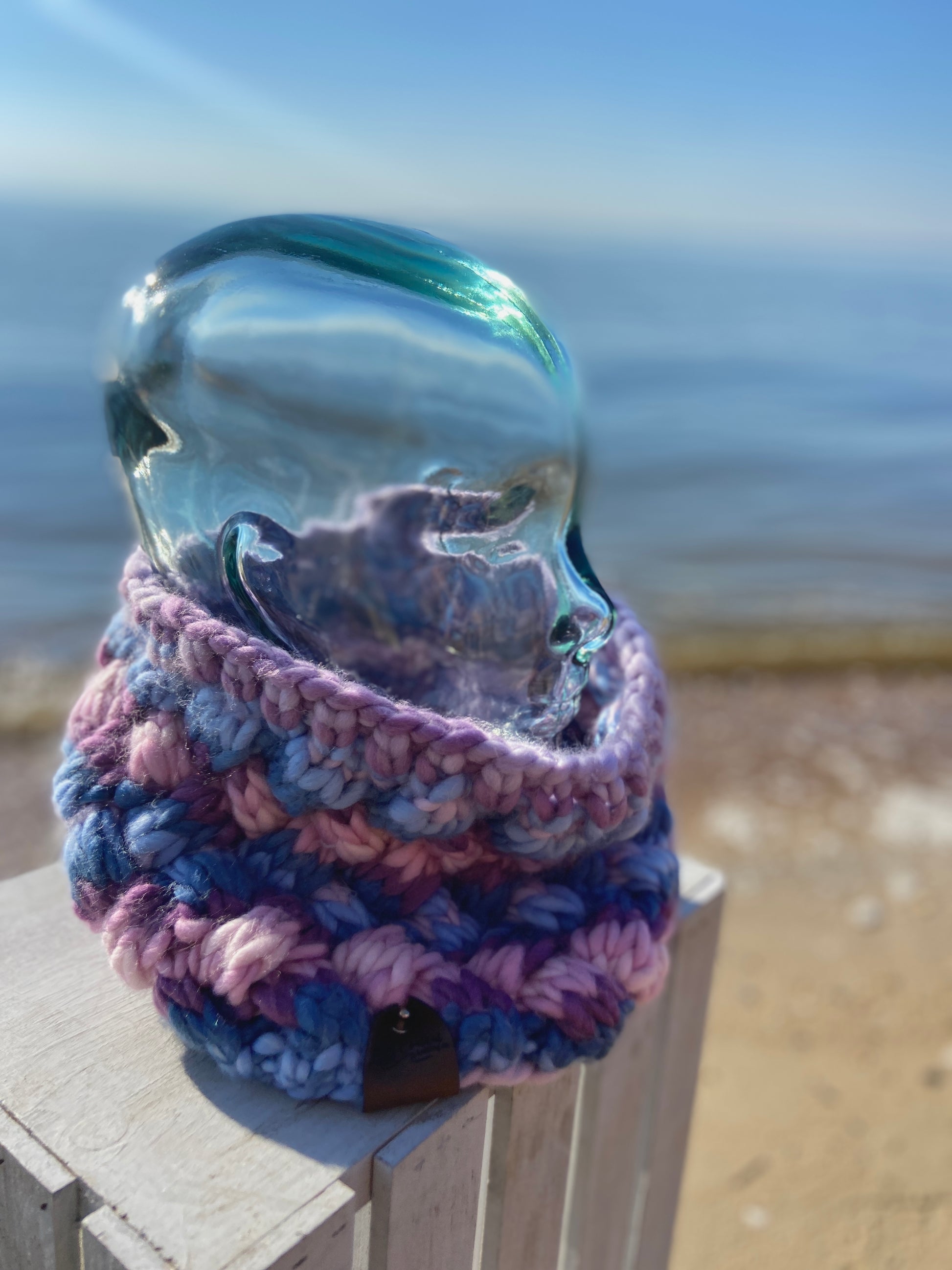 Pink Blue Purple Yukon Cowl Handmade Cable Knit 