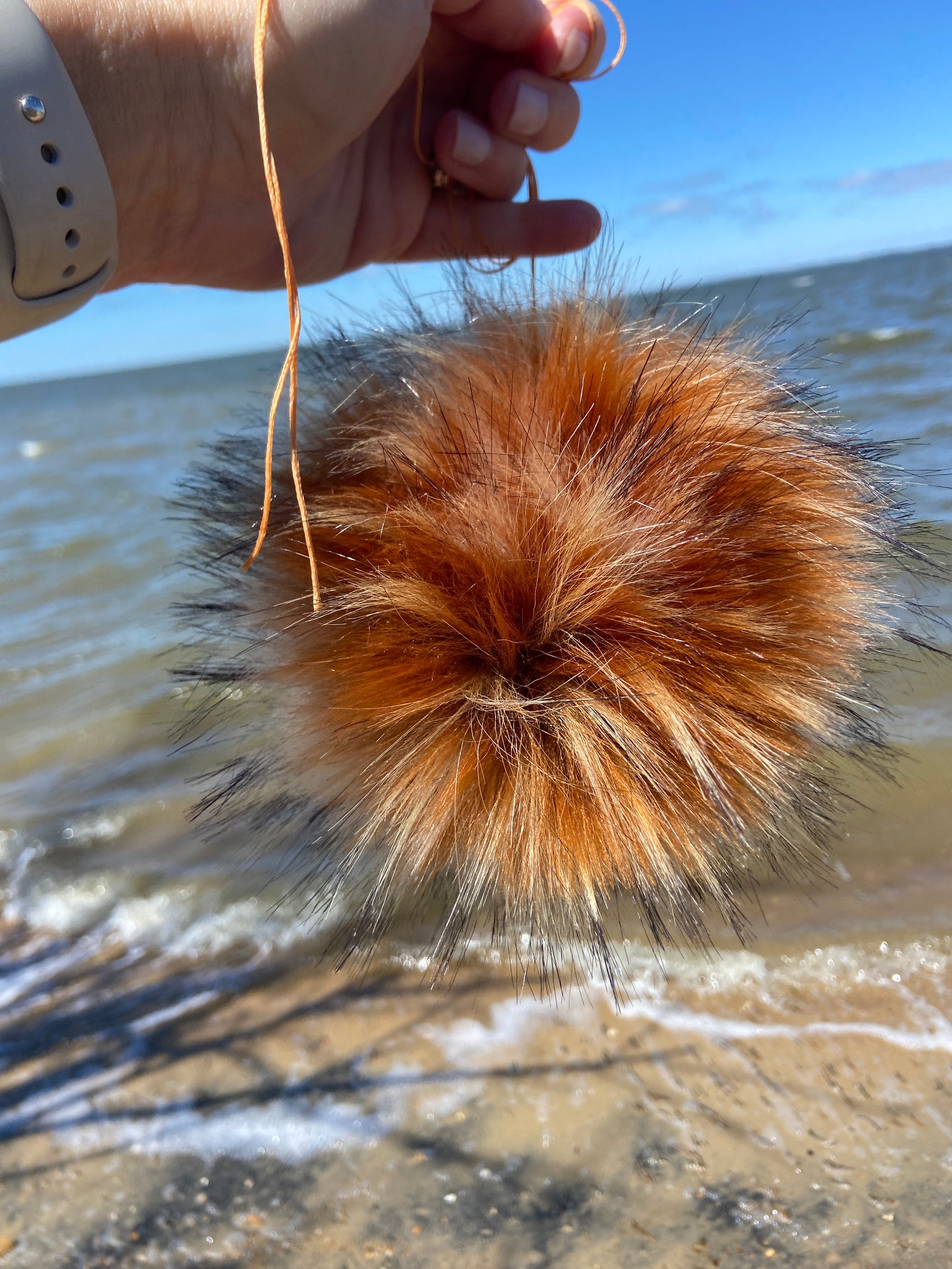 Ginger Burnt Orange Black Beige Lux Faux Fur Pom Handmade Mix and Match Pom Vegan