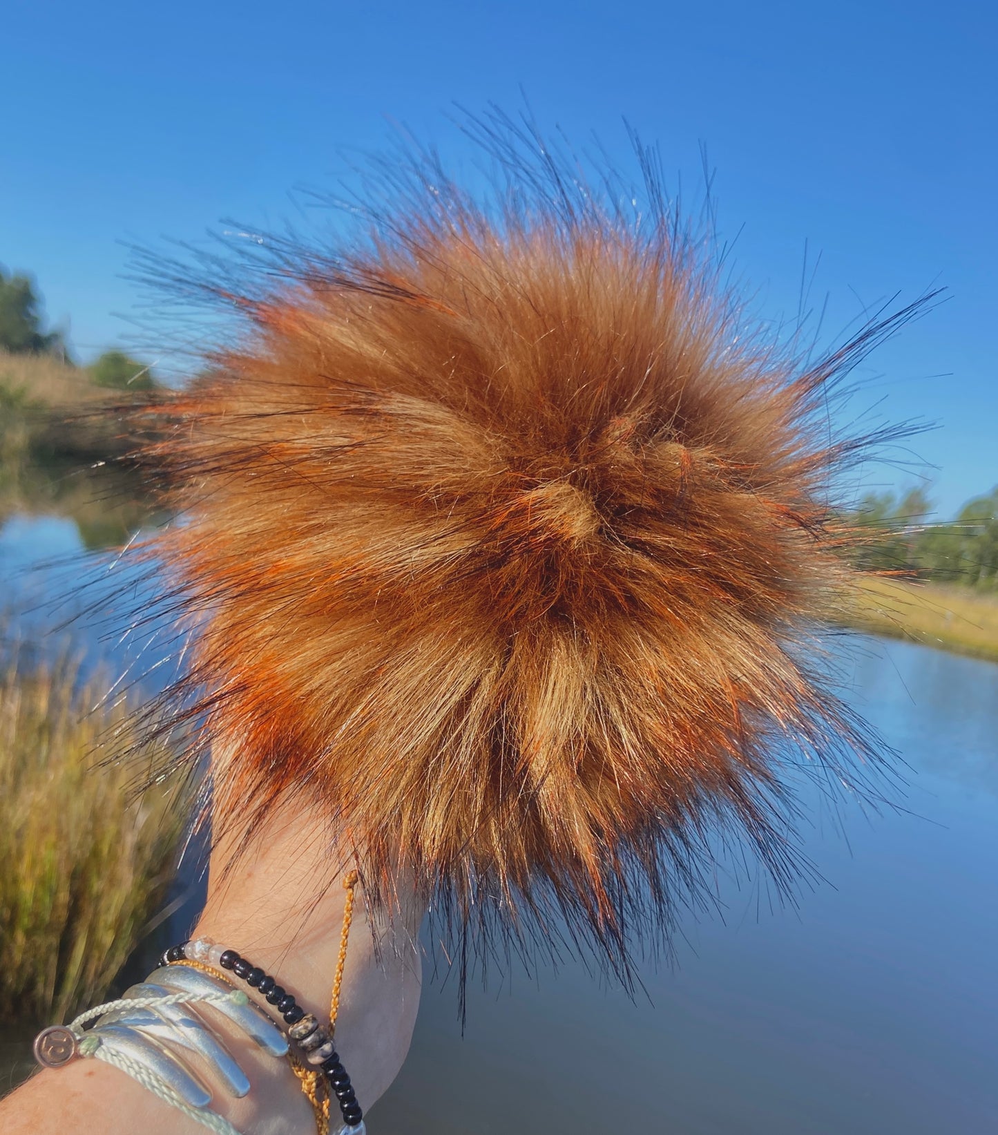 Caramel Tan Burnt Orange Black Lux Faux Fur Mix and Match Pom Vegan