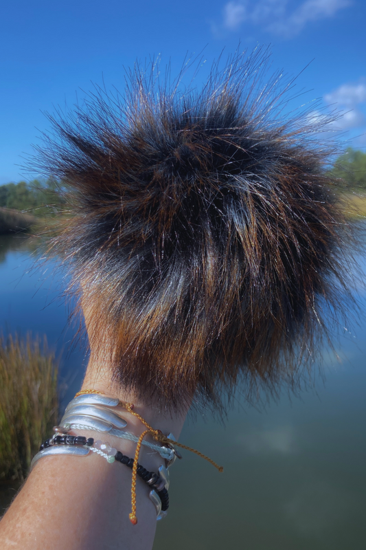 Dark Blue Brown Beige Lux Faux Fur Pom Mix and Match Vegan Handmade 