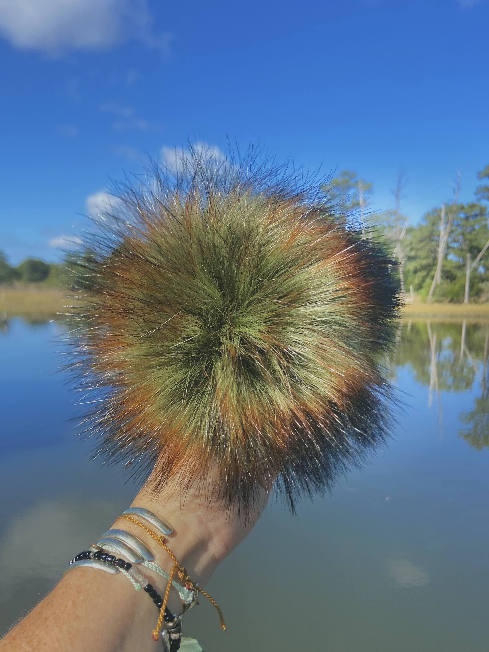 Olive Brown Burnt Orange Lux Faux Fur Pom Mix and Match Vegan Handmade