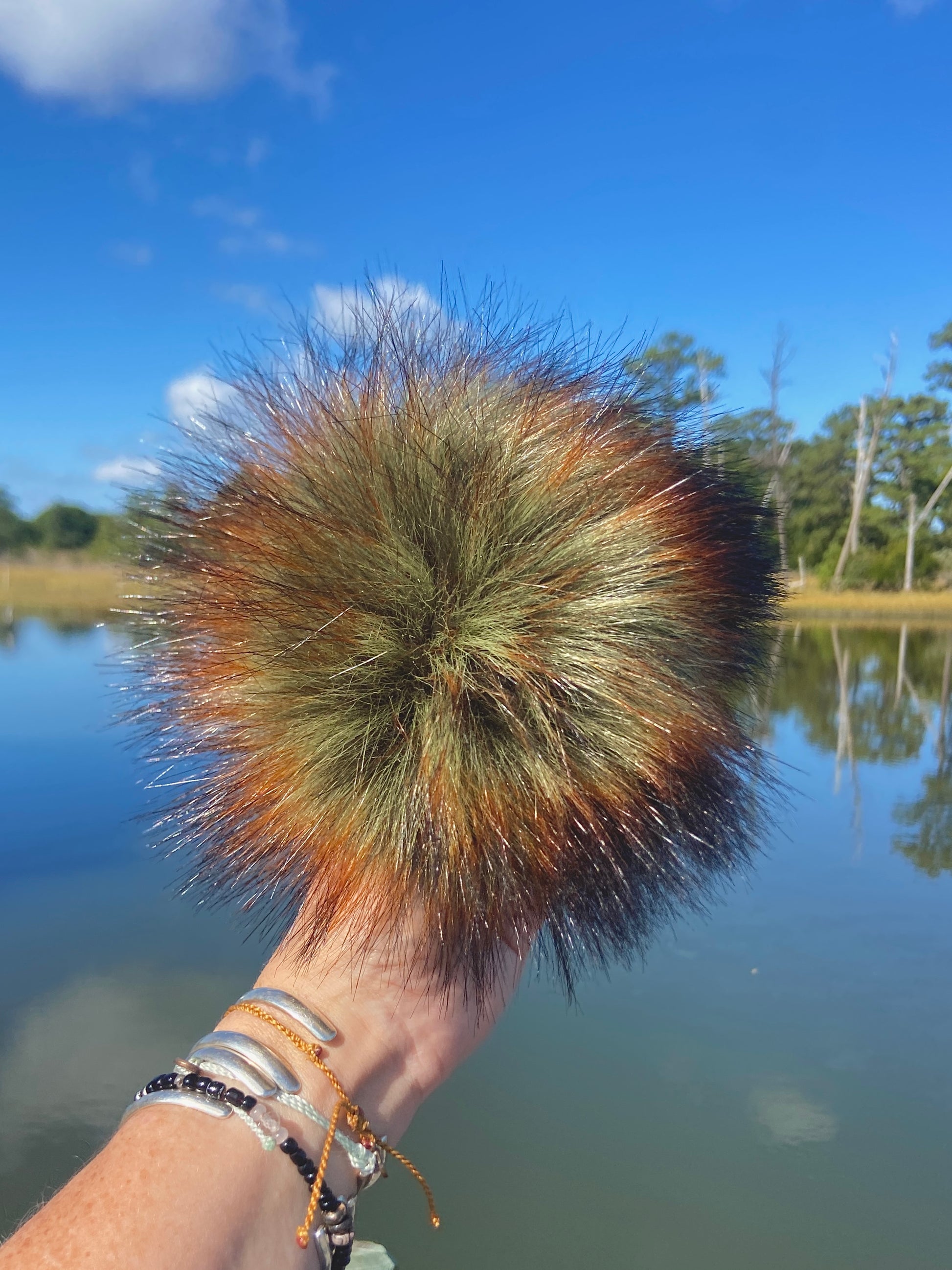 Olive Brown Burnt Orange Lux Faux Fur Pom Mix and Match Vegan Handmade